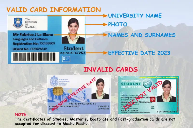 card student ticket machu picchu